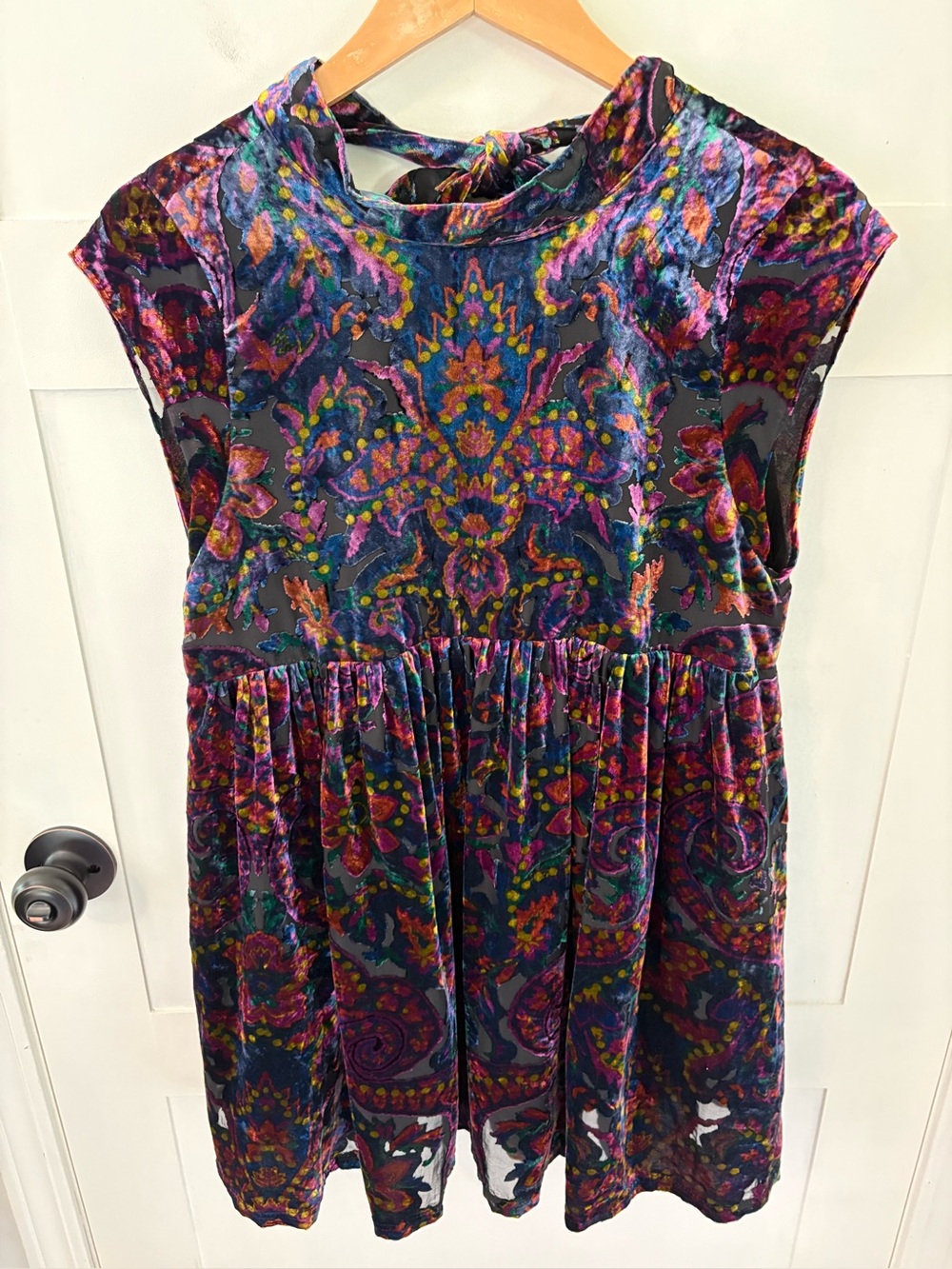 Free People Velvet Paisley Smocked Mini Dress. Size Small. - Picture 4 of 14
